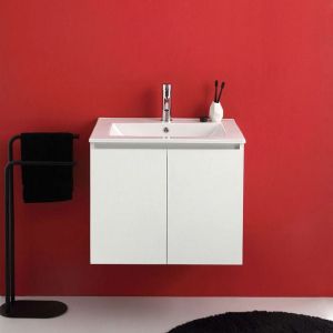 Image de Kiamami Valentina Meuble De Salle De Bain Suspendu 60Cm Avec 2 Portes Blanc Export Et Lavabo Bilbao