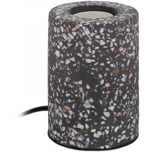 Image de Relaxdays Petite lampe de chevet en terrazzo, sans abat-jour, Douille E27, forme cylindrique, hd : 11 x 8 cm, anthracite