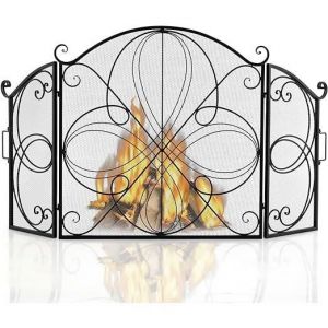 Pare Feu Cheminée Pliable 3 Panneaux en Fer Écran de Cheminée Pare Étincelles