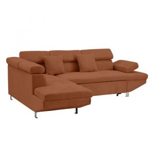 Bestmobilier - Margaux - canapé d'angle gauche 5 places convertible avec coffre et têtières réglables en velours texturé