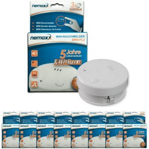 Nemaxx 8x Mini-FL2 d&eacute;tecteur de fum&eacute;e de qualit&eacute; et discret avec batterie au lithium - selon la norme DIN EN 14604