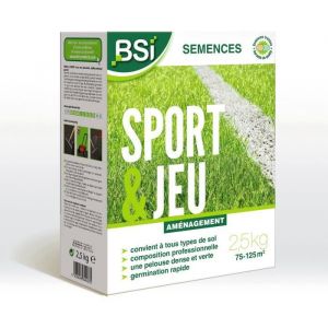 BSI Semences de Gazon - Sport & Jeu - Avec Enrobage Protecteur - Haute qualité - jusqu'a 125 m² - 2,5Kg