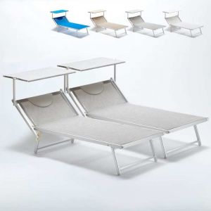 Beach and Garden Design 2 Bain de soleil XXL professionnels chaises longue piscine transat aluminium ITALIA Extralarge | Gris
