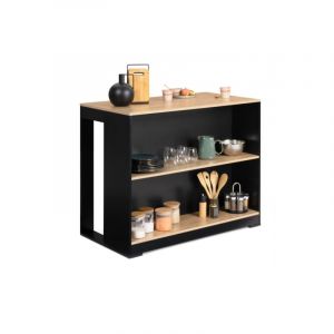 Idmarket Table De Bar Îlot Juno Bois Noir Et Plateau Façon Hêtre