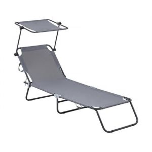 Habitat et Jardin Bain de soleil pliable "Lazy" - Avec pare soleil - Gris