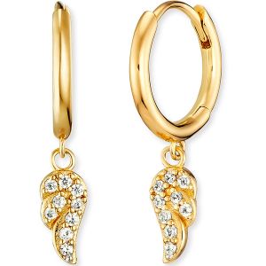 Engelsrufer Boucles d'oreilles créoles pour femme en argent sterling avec ailes mobiles – Fermeture à clip – Sans nickel, 23mm, Argent sterling, Zircone cubique