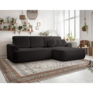 Candela - canapé d'angle droit 4 places - convertible avec coffre - en tissu bouclette - Noir