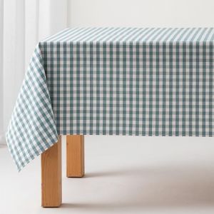 Nappe en coton antitache tissu à carreaux aqua marine 140x200 cm