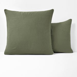 Taie d'oreiller unie gaze de coton, K l aki Grisé Taille 63x63 cm