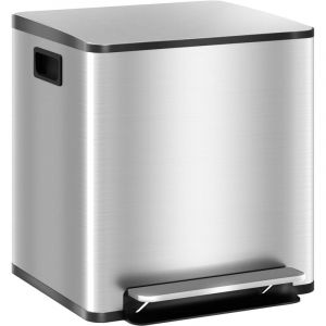Homcom Poubelle de cuisine 2 compartiments 2 x 15L, avec pédale, en acier inoxydable, couvercle à fermeture douce, seaux amovibles