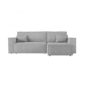 Loungitude Clarisse - Canapé d'angle convertible réversible avec coffre en tissu texturé 3D - Gris clair