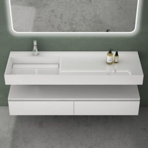 Mai&mai - Meuble de Salle de Bain Blanc Mat Ensemble de 2 Pièces Meuble avec Lavabo 150cm Meuble avec 2 Grands Tiroirs