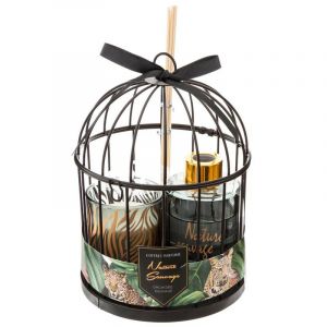 Atmosphera Coffret Cage en métal décor jungle avec Flacon Diffuseur et Bougie Lola Léopard