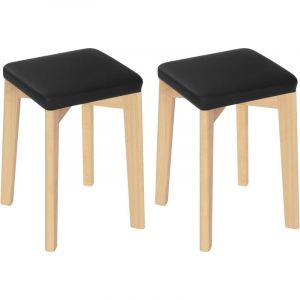 Woltu - 2x Tabouret en Bois Massif. Chaise de Cuisine. Siège Rembourré d'Éponge et pu. 32.5x32.5x47cm.Noir BH345sz-2 - Noir