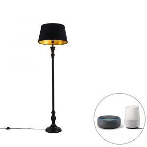 Qazqa Lampadaire intelligent avec abat-jour de 45 cm noir avec Wifi A60 - Classico