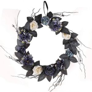Ruedelafete Couronne halloween fleurs et mini cr&acirc;nes 40 cm