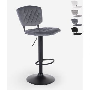 Tabouret de bar de cuisine haut r&eacute;glable recouvert de tissu velours Toronto Gris