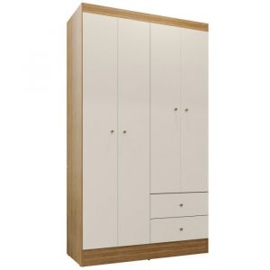 Armoire Penderie 4 Portes 2 Tiroirs 5 Niches Ch&ecirc;ne Blanc Ecru L 102.4 H 182.4 P 46.3 cm