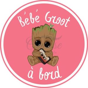Autocollant Bébé à Bord - Bébé Groot Rose