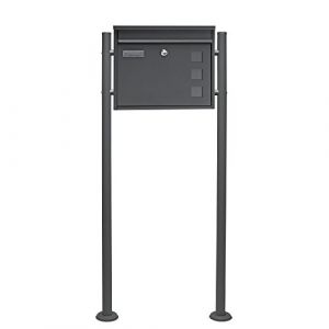 wiltec Kit Bo&icirc;te aux lettres V12 avec Pied de support, Verrouillable, Couleur anthracite, Acier galvanis&eacute;, 360 x 115 x 320 mm, avec Clapet,