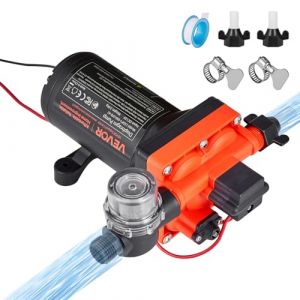 VEVOR Pompe &agrave; Eau &agrave; Membrane Auto-amor&ccedil;ante 12 V CC 18,9 L/min Pression 4,8 bar 4 Chambres, avec Pressostat, Pompe &agrave; Eau pour Camping-car, Lavage de Voitures, Bateaux, Irrigation Agricole, Jardin