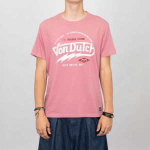Tee Shirt Rose Estival Coton Chin&eacute; Imprim&eacute; Logo Homme Von Dutch