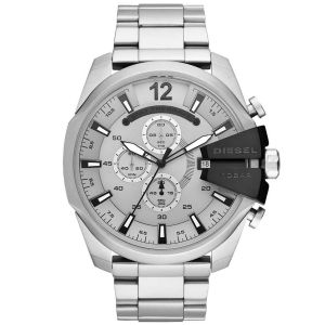 Diesel Montre Chiefs DZ4501 - Montre Dateur et Chronographe Bracelet Acier Argent HOMME