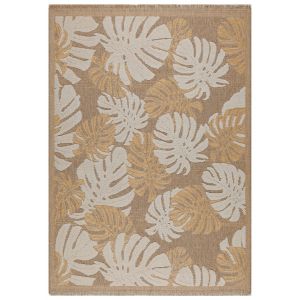 Image de Nazar Tapis int&eacute;rieur/ext&eacute;rieur aspect jute motif feuille jaune - 200x290