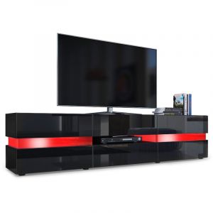 Vladon - Armoire basse Meuble tv Flow en Blanc ou Noir haute brillance - Noir Corps mat, avec &eacute;clairage led - Noir Corps mat, avec &eacute;clairage led