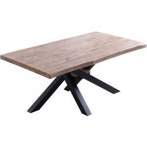 Pegane Table à manger rectangulaire en bois de chêne miel avec pieds en métal noir - Longueur 180 x Profondeur 100 x Hauteur 76 cm -