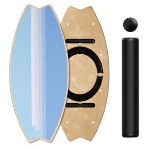 Leogreen Planche d'&eacute;quilibre en bois, Skateboard d'int&eacute;rieur, 7 modes de planche oscillante avec rouleau et balle d'&eacute;quilibre, id&eacute;ale Yoga Surf, Bleu