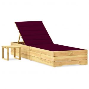 VidaXL Chaise longue de jardin avec table et coussin Pin imprégné Rouge