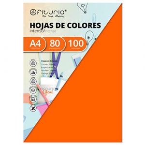Papier A4, Ramette de papier A4, Feuilles A4 pour l'Artisanat, Paquet 100 Feuilles de Carton de Couleurs 80g, Carton de Couleurs pour l'Art et la Créativité - Ofituria (Orange)