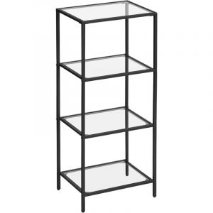 Biblioth&egrave;que &agrave; 4 niveaux en verre cadre en m&eacute;tal noir