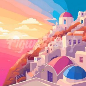 Mini broderie diamant : Coucher de Soleil à Santorin - toile tendue sur chassis