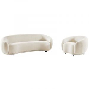 Pascal Morabito Canapé 3 places et fauteuil en tissu bouclette blanc ivoire bovana de