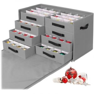 Relaxdays Bo&icirc;te de rangement pour boules de No&euml;l, 128 boules, 40 x 73 x 36,5 cm, polyester, carton, gris