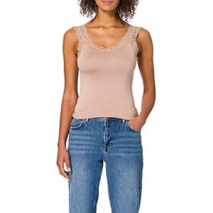 Pieces T-shirt Sans Manches Barbera Lace L Warm Taupe