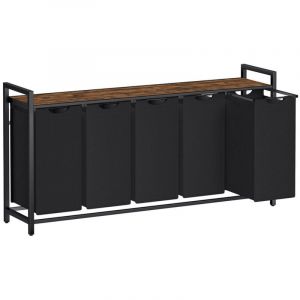 Panier à Linge - 5 Compartiments - 5 Sacs Amovibles - Noir dEncre et Marron Rustique