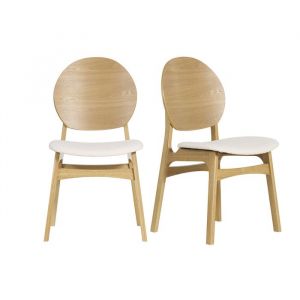 Miliboo Chaises scandinaves en bois clair et tissu effet laine boucl&eacute;e blanc (lot de 2) ELTON