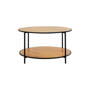 Chic-table basse d&eacute;cor ch&ecirc;ne et m&eacute;tal &oslash;80 cm