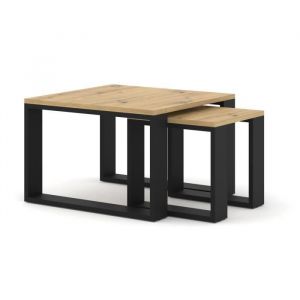 Image de AC-Déco Lot de 2 tables basses NUKA M 60x60 cm Table basse double chêne artisan / noir