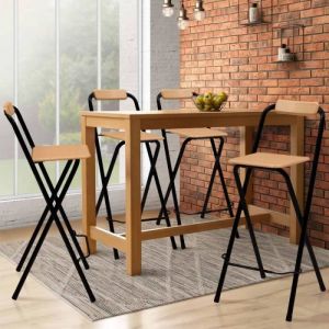 Idmarket Lot de 4 tabourets de bar pliants detroit structure noire avec assise effet bois design industriel