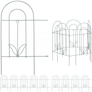 Relaxdays Bordure potager, clôture jardin 10 éléments, en métal, à planter dans le sol, h x l : 62 x 488 cm, vert