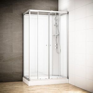 Cabine douche 120 x 80 SILVER Blanc rectangulaire droite (accès façade)