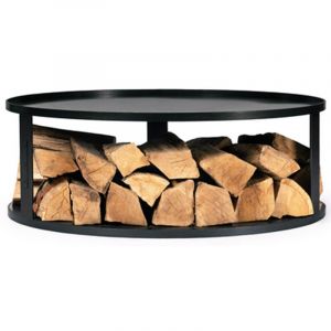Socle de braséro avec compartiment à bûches, 72cm de diamètre, acier brut, CookKing, 111041