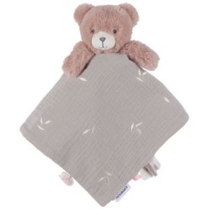 NOUKIE’S – Doudou Jour et Nuit Lily en Veloudoux Rose et Gaze de Coton Bio – Double Visage éveil/Sommeil – Idéal pour apaiser et accompagner bébé