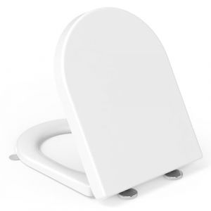 Abattant WC Forme D, YEAUPE PRO Cuvette Toilette avec Frein de Chute, Lunette WC Avec Charni&egrave;re M&eacute;tallique, Lunette de Toilette Universelle, Blanc, 46,4 * 35,9 * 5CM