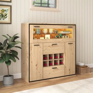 Buffet led Élégant Meuble de Rangement - Sideboard Armoire à Vin avec 2 Portes Étagère en Verre et Support pour Vin pour Salon Salle à Manger Cuisine