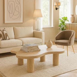 Table basse forme nuage Lagoon Effet Travertin Beige